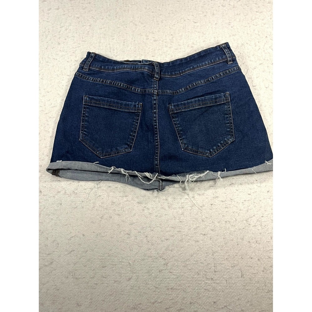 Y2K Dip Mini Skirt Womens 8 Blue Denim Cotton Stretch Distressed Raw Hem Formal - Picture 2 of 9